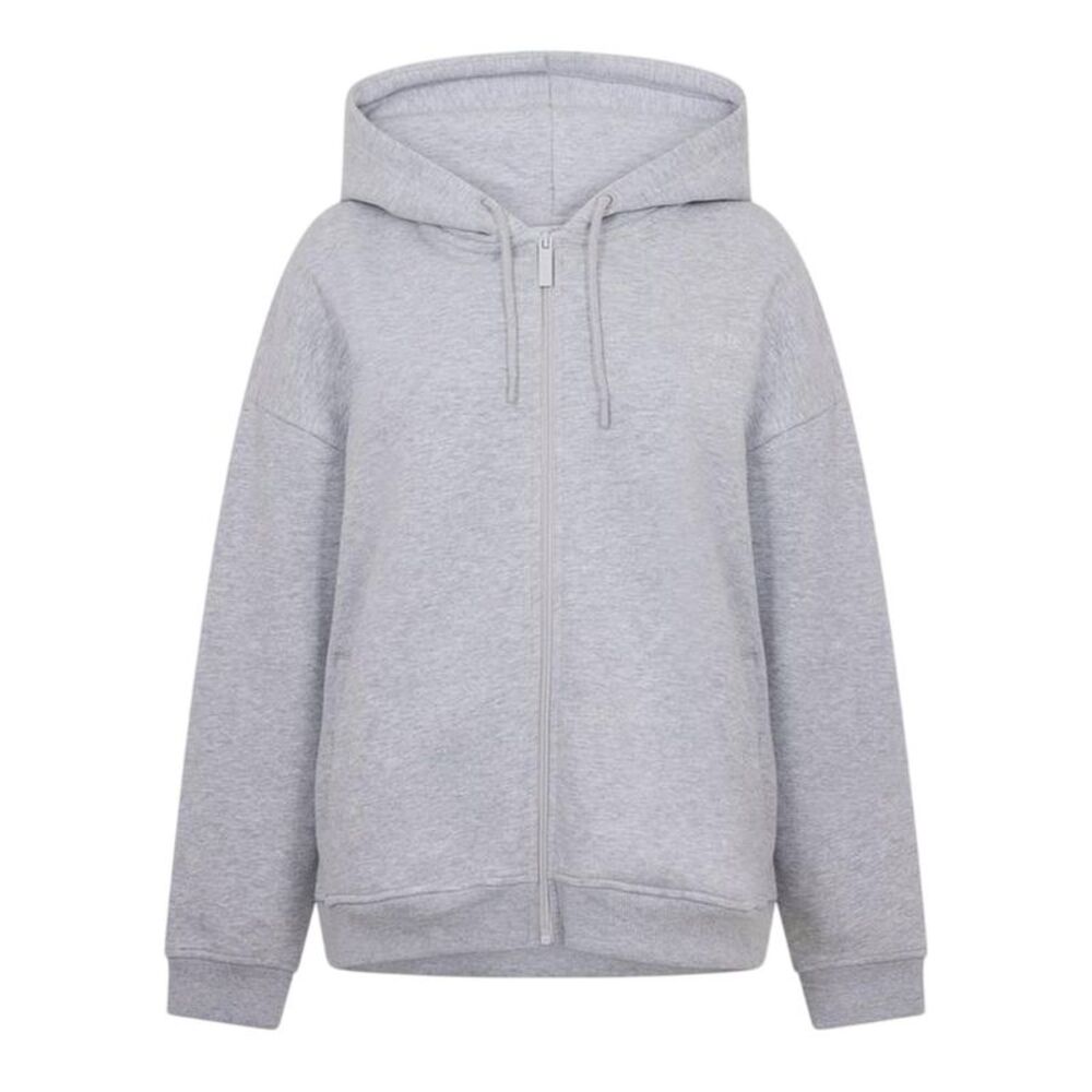 USA Womens/Ladies Oversized Full Zip Hoodie / Grey Marl Marl